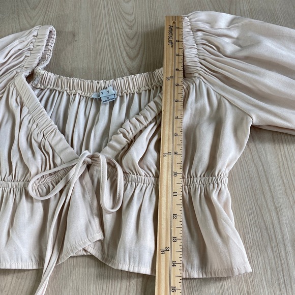 Hyfve Women Boho Babydoll Fairy Top Long Sleeve S Beige Crop Peasant Smocked - Picture 5 of 10